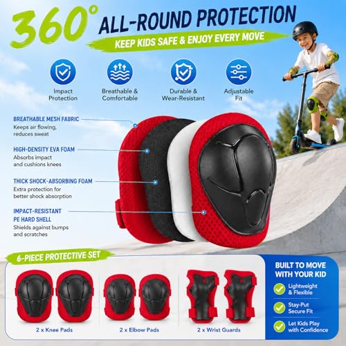 Rodilleras y coderas para niños juego de protección de 6 piezas color rojo 3