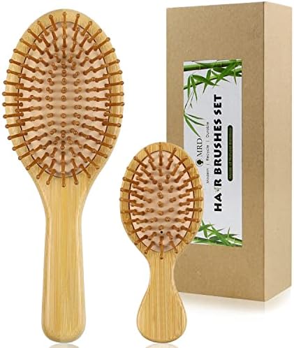 2Pcs Hair Brush, Natural Bamboo Hair brushes Set With Paddle Detangling Wooden Hairbrush and Mini Travel Size Brush Natural Wooden Hairbrush Massage Scalp Thick/Thin/Curly/Dry Hair For Women Men and Kids by MRD