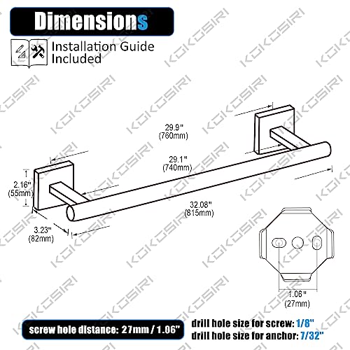 Image of KOKOSIRI 32'' Towel Rails Bathroom Towel Bars Matte Black 32 Inch Bath Towel Holder for Washroom Kitchen Wall Stainless Steel B4005BK-L32