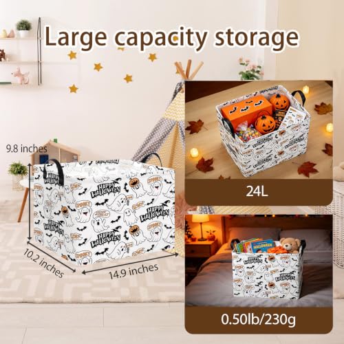 Image of NTAO Gift Storage Basket Empty for Halloween, Storage Bin with Handles, Room Decor, Book Box(Spooky Ghost)