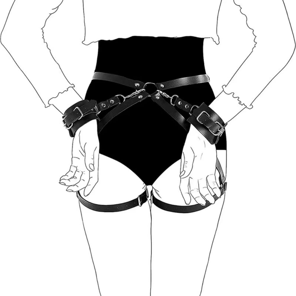 LEQC Sex Bondage BDSM Toys Kit Restraints Set for Couple, Sex Things for Couples Kinky Sex Toy for Women with 2 Wrists Cuffs and Thigh Waist Straps, SM Sex Straps (Black) - Black