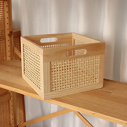 Yahuan Bamboo Wooden Storage Box Cube Storage Organizer Bins Decorative Wood Square Basket Wood Crates Wicker Storage Cubes Basket Organizer For Home,Office,Closet,Shelf (Cube Bamboo) #TOP3