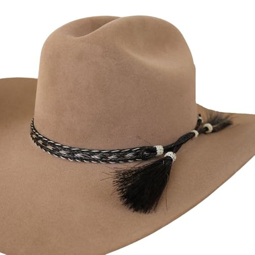 Western Horsehair Hat Band for Cowboy Hats – Stripe 5 Strand Braided Genuine Horse Hair Hat Band with Double Tassel, Adjustable Hat Accessory for Classic and Rustic Styles Brown