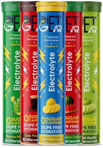 Image of MEGA VALUE COMBO of 5 | DIET GEAR 0 Sugar, 0 Caffeine Instant 7 Electrolyte Drink Mix | 25L /100 Glasses of CLEAN Electrolytes | Instant Daily Hydration for Gym, Heat & Hustle | No BS: No Maltodextrin, No Sucralose, No Artificial Sweeteners | Made in India