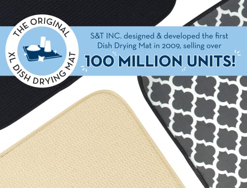 S&T Inc. Absorbent, Reversible Xl Microfiber Dish Drying Mat For Kitchen, 18 Inch X 24 Inch, Teal Trellis #TOP1