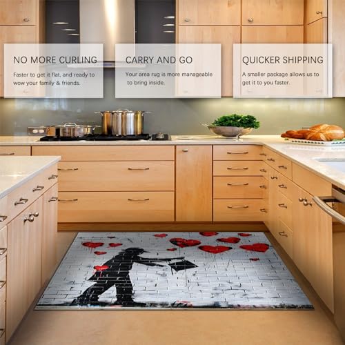 Tapis lavable antidérapant rouge pour chambre style graffiti doux - 5