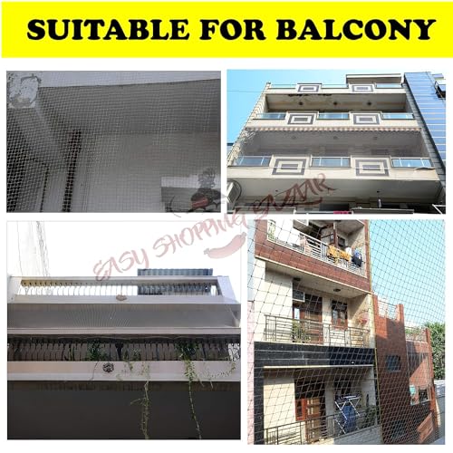 Image of EasyShoppingBazaar Bird Net /Pigeon Net /Anti Bird Net UV Stabilized HDPE (with Clips & Tying Ropes) - 17mm Mesh Size - White - 12 x 8 Ft