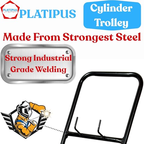 Image of PLATIPUS Metal Heavy Duty LPG Gas Cylinder Trolley with Wheels & Hooks | Easy Grip Handle for Pickup, Carry & Transfer | Robust, Durable & Anti-Rust Steel Construction | Gas Cylinder Stand