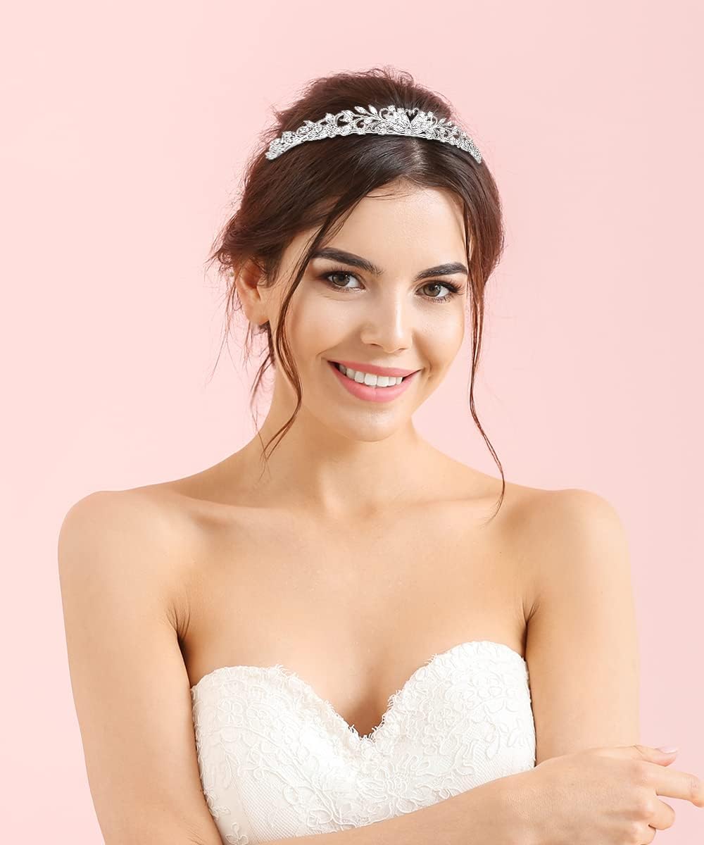 Teardrop Cubic Zirconia Swan Crown Tiara Dainty White Gold Plated Brass Pattern Headband for Women Gifts
