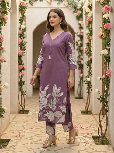 Image of INDO ERA Women's Pure Cotton Floral Printed Straight Kurta & Pant Set (IEAI12023)