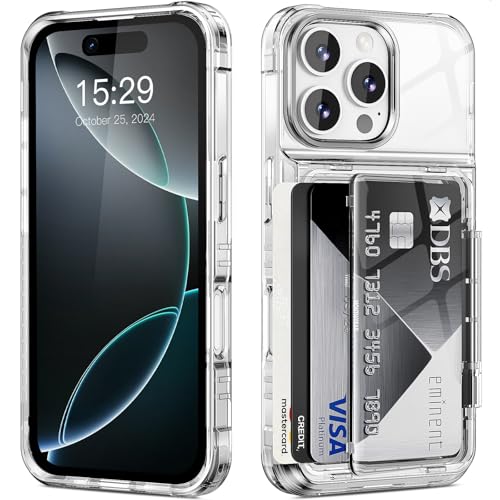 ACANDYA for iPhone 16 Pro Case Wallet Clear Protective Phone Case with Credit Card Holder Heavy Duty Protection Shockproof Anti-Scratch Anti-Yellow Cover for iPhone 16 Pro 6.3 inches Transparent