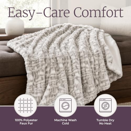Lavish Home Manta Oversized Ruched de Piel Sintética - 60x80 Pulgadas Jacquard Piel Sintética Para Sofás y Camas - Ropa de Cama Lujosa (Gris) miniatura 3