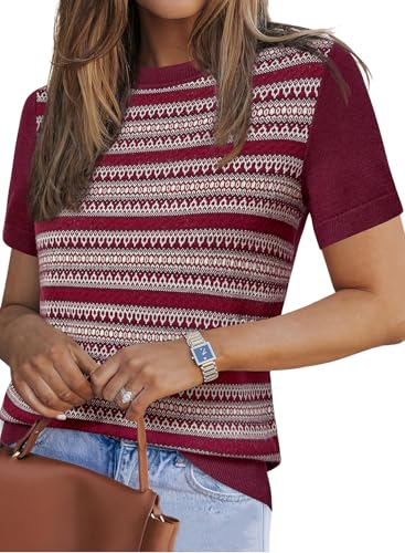 Image of Arach&Cloz Women's Lightweight Wool Blend Short Sleeve Sweater Top Business Casual