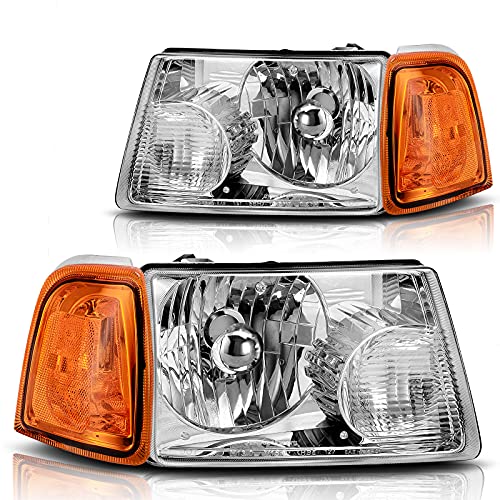DWVO Headlights Assembly Compatible with 2001-2011 Ford Ranger Headlamp Replacement Chrome Housing Clear Lens Large Amber Reflector by DWVO - Used condition - US$38.33