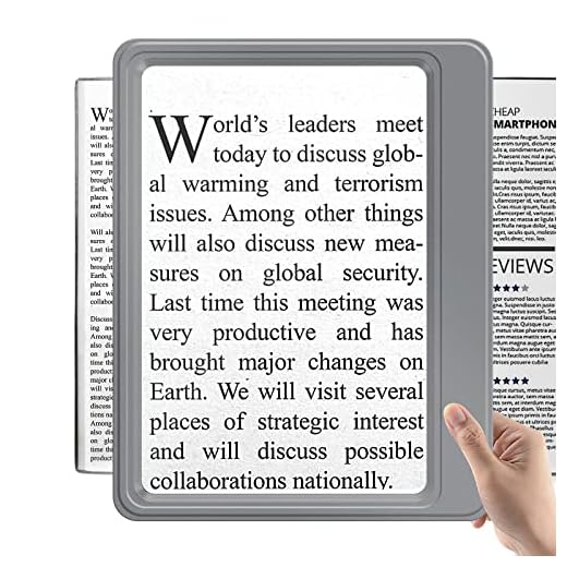 NZQXJXZ Large 5X Full Book Page Magnifying Glass for Reading Viewing Area Magnifier Lightweight Handheld Magnifier for Small Prints Seniors and Low Eyesight Person Gray