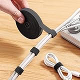 6.5ft x 2 Roll Adjustable Cable Ties, Reusable Hook and Loop Fastening Straps for Cable Organizing, Wire Management and Wire Organizer, Black