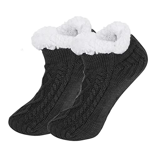 Image of SIQITECHNO Unisex Warm Slipper Socks Grip Slipper Socks Thick Fleece lined Fuzzy Sherpa Ankle Warm Socks for Women Men