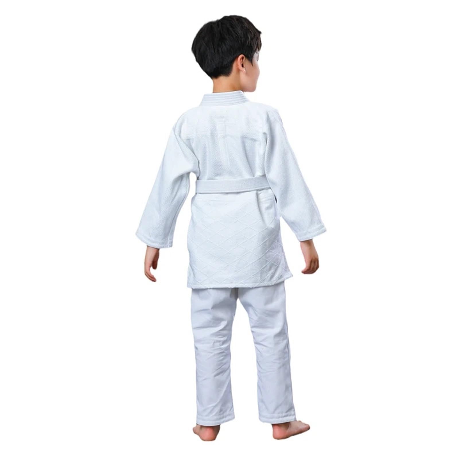 Traje De Judo Trajes de Judo Gi tejido único for competición o entrenamiento, pantalón tipo kimono, blanco y azul con cinturón