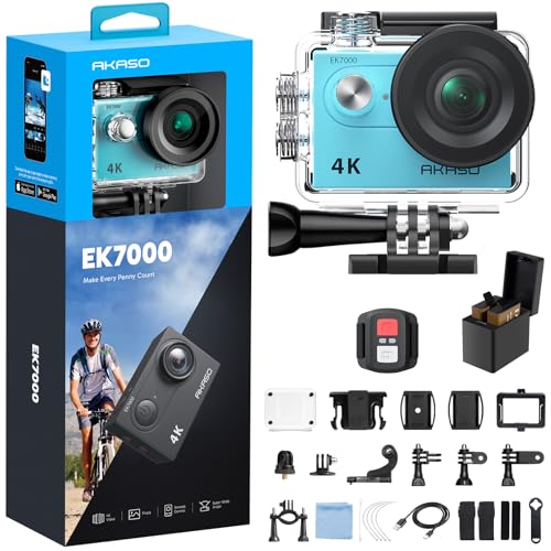 AKASO EK7000 4K30FPS 20MP WiFi Action Camera with EIS Ultra HD 131FT Waterproof Underwater Camera Remote Control 4X Zoom Support External Microphone Blue