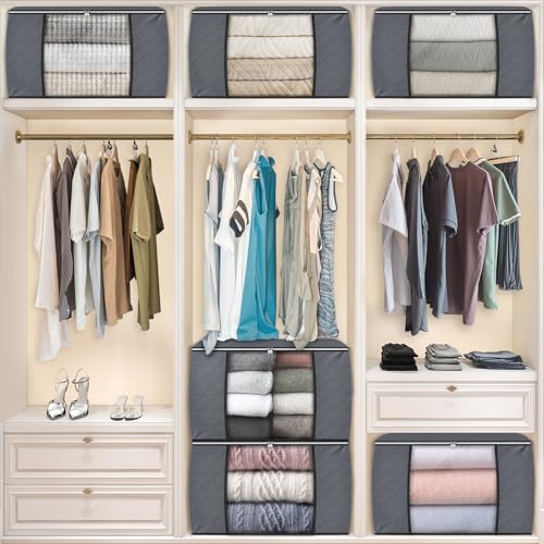 Image of Fab totes 24 Gallons Clothes Storage, Foldable Thick Fabric Blanket Storage Bags, Containers for Organizing Bedroom, Closet, Clothing, Comforter, Organization with Handle (8 Pack,Grey)