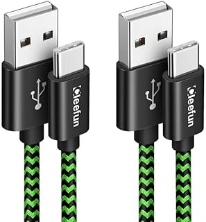 CLEEFUN USB A to USB C Cable[1m, 2-Pack],Green Nylon Braided 1 Metre 3A Type C Charging Charger Lead for Samsung Galaxy S22 S10 S20 S21 S23 S9 S8 Plus S10e,A12 A13 A14 A21s A50 A51 A52,MotoG9 G8 G7