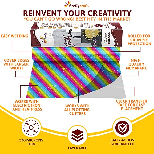 Firefly Craft Glitter Rose Gold - Heat Transfer Vinyl - Iron On Fabric Sheets For Shirt Transfers - Htv Vinyl For Cricut - Heat Press Vinyl - Single Colors Or Bundle Multipack- 1 Piece (12" X 20") #TOP2