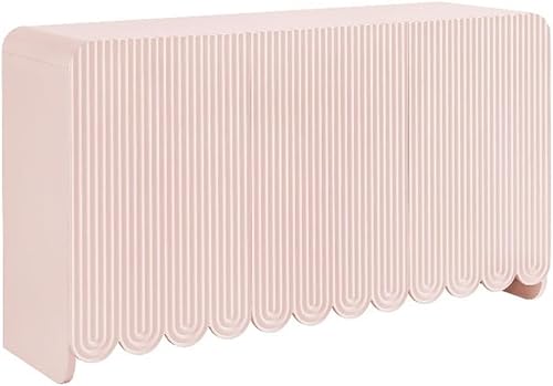 Modway Dahlia - Armario estriado de 55 pulgadas en rosa suave, armario de almacenamiento con estantes ajustables, aparador festoneado de 3 puertas