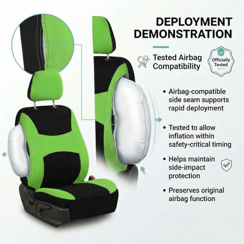 Image of FH Group Car Seat Covers Full Set Cloth - Universal Fit,Automotive SeatCovers,Low Back Front SeatCovers,Airbag Compatible,Split Bench Rear Seat,Washable Car SeatCover for SUV,Sedan,Van Green