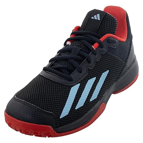 adidas Court Flash Tennis Shoe, Black/Preloved Blue/Better Scarlet, 12 US Unisex Little Kid