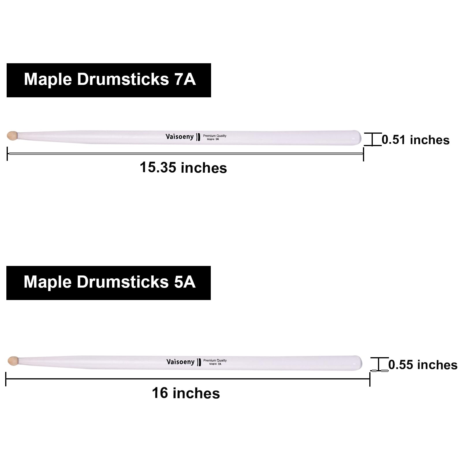 Vaisoeny Drum Sticks, 5A Drumsticks Lacquered Classic Hard Maple Wood - Image 2