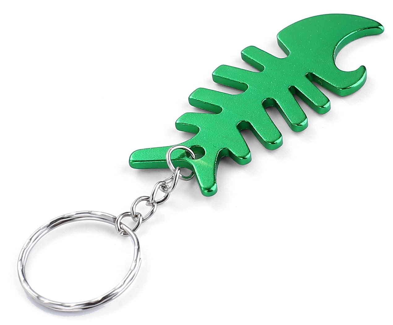 Komonee Fish Bone Green Bottle Opener Key Chain Metal Dead Sea Life Key Ring Novelty animal Keychain Keyring