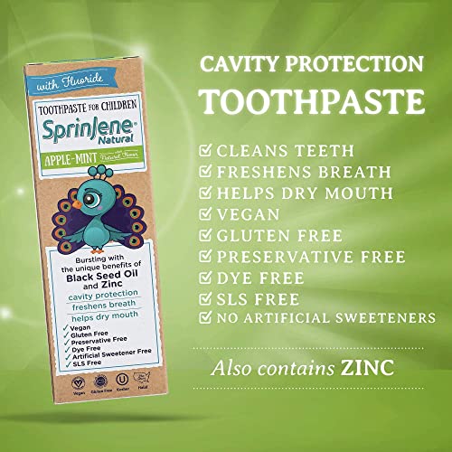 Sprinjene Natural Sls Free Kids Toothpaste With Fluoride For Cavity Protection & Fresh Breath, Vegan For Childrens 2 Years & Up Apple Mint (4 Pack) #TOP1