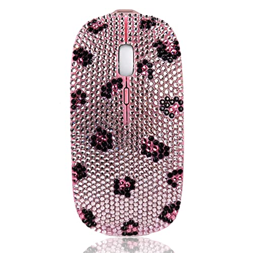 SA@ Bling Wireless Mouse, Pink Rhinestone Sparkly Computer Mouse with USB Receiver for Girls, Bedazzled Leopard Mice for Notebook, PC, Laptop, MacBook