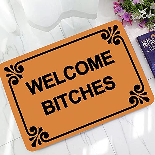 Paillasson d'entrée Welcome Bitches pour intérieur/extérieur, tapis de porte avec clés basses, tapis de porte d'entrée pour garage, cour à neige, tapis de porte d'entrée, 60 x 80 cm, jaune Cover