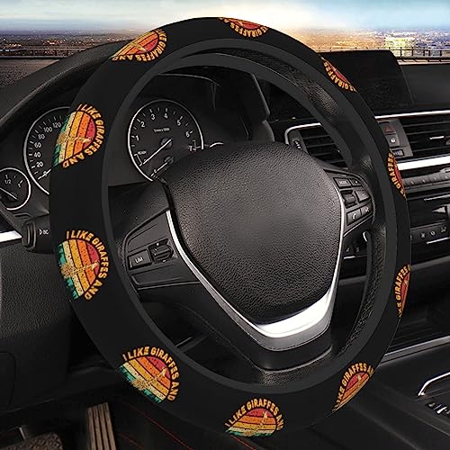 I Like Giraffes and Maybe 3 People Steering Wheel Cover for Men Women Anti-Slip Elastic Thickened Steering Wheel Cover Universal Fit 15 Inch