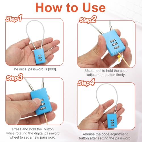 Candado de cable de 3 dígitos PATIKIL plateado con cuerda de acero de 19.7 pulgadas en pack de 2 5