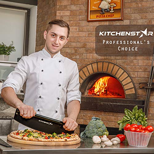 Kitchenstar Pizza Stone For Oven And Grill 15X12 Inch + Pizza Cutter Rocker 14" + Acacia Wood Pizza Peel 14" - Pizza Making Set Bundle - Premium Pizza Oven Accessories And Tools #TOP5