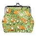 Grüne orangefarbene Fuchs-Blume aus veganem Leder für Münzen, Wechseltasche, Vintage-Geldbörse mit Drucken, für Damen und Mädchen