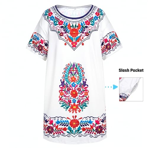 Image of MOUSYA Women Tie Dye Dress Short Sleeve T Shirt Dress Summer Casual Loose Mini Dress with Pockets