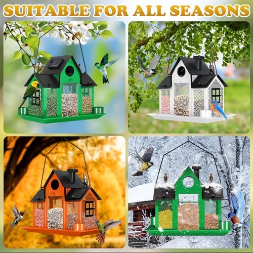 Solar Bird Feeders House Outside Hanging Metal Wild Bird Feeder Outdoors Large Cardinal Bird Feeder Birdhouses White — view 5