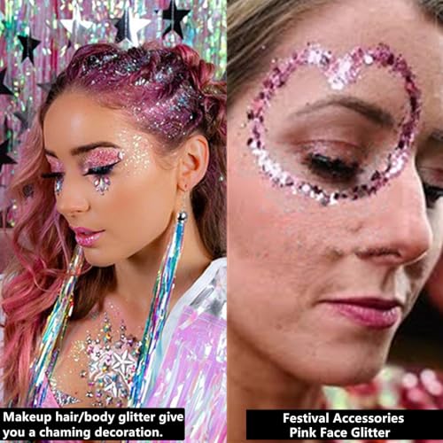 image for Go Ho White Pink and Silver Face Body Glitter Gel Set,Mermaid Face Pai
