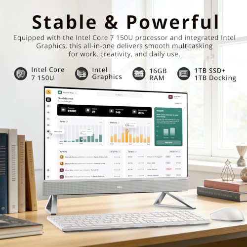 Image of Dell 23.8 inch FHD Touch All-in-One Desktop, Intel Core 7 150U, 16GB DDR5 RAM, 2TB Storage (1TB SSD+1TB Docking Station Set), Intel Graphics, FHD Webcam, Wireless Keyboard & Mouse, Win 11, White