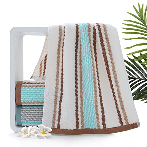 Pidada Bath Hand Towel Set Of 3 Striped Pattern 100% Cotton Soft Absorbent Decorative Towels For Bathroom (Brown) #TOP2