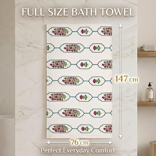 Image of Mafatlal Madhuban Bath Towel Combo Pack of 2 | 147x76 cm | 250 GSM Soft, Absorbent & Quick Dry Cotton Towels | Thai Curry & Ultramarine