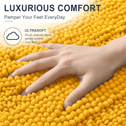 Image of Smiry Thick Chenille Bathroom Rugs 36x24, Extra Soft Absorbent Striped Bath Mat, Machine Washable, Rubber Backing, Bath Rugs for Bathroom, Tub & Shower, Home Decor Accessories, Golden Yellow