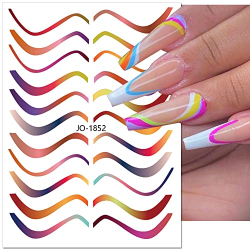 Dornail 8 Sheets Rainbow Marble Blooming Nail Stickers 3D Wave Stripe Curve Line Nail Decals Self Adhesive Nail Art Stickers Diy Nail Design Nail Art Decoration #TOP1
