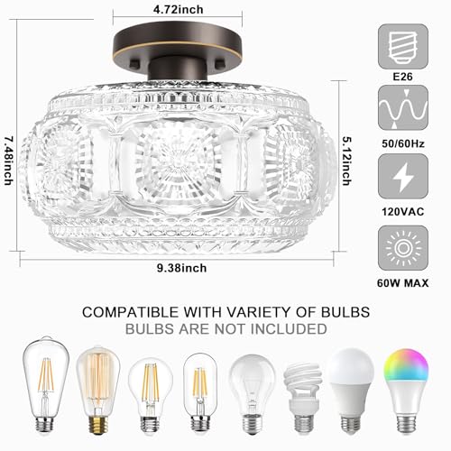 Oykyohei Semi Flush Mount Ceiling Light, Globe Glass Ceiling Light Fixture, Oil Rubbed Bronze With Gold Trim Modern Lighting For Hallway Bedroom Entryway Kitchen Porch thumb #2