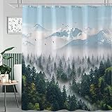 Zussun Green Misty Forest Shower Curtain Nature Foggy Tree Mountain Shower Curtains for Bathroom Waterproof Fabric Woodland Decorative Modern Aesthetic Bath Curtain with Hooks (Green1, 72' x 72')