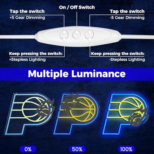 Image of Basketball Team Neon Sign, Sport Light Up Dimmable Basketball Team Logo Hanging USB Powered Led Neon Sign for Wall Decor, Bedroom, Man Cave, Party, Birthday Party Christmas Merch Deco Gift for Boys Teens Fans