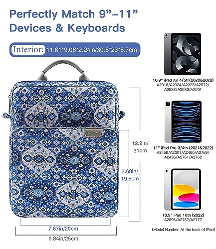 Image of MoKo 9-11 Inch Tablet Sleeve Bag Handle Carrying Case with Shoulder Strap | Fits iPad Pro /Air /A16 11-inch, iPad 10th 10.9, iPad 9 /8 /7th 10.2, iPadAir 5 /4th 10.9 and Tab S8 /S9 11-inch, Blue Bohemia